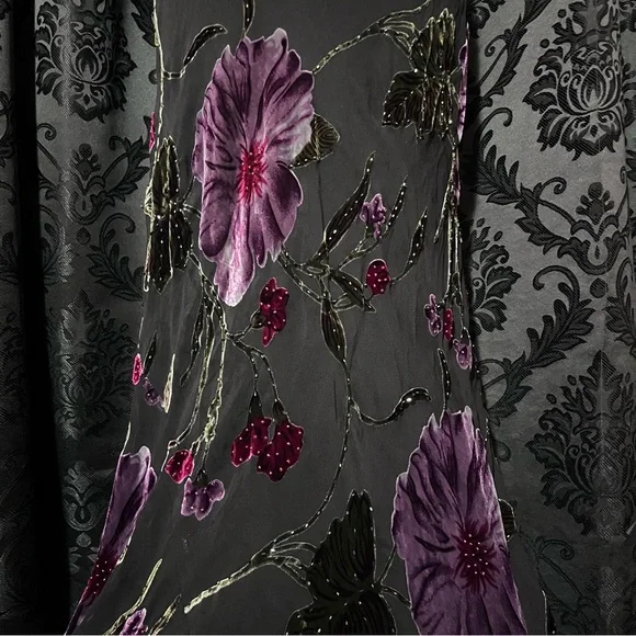Cache Black and Purple Floral Maxi Dress